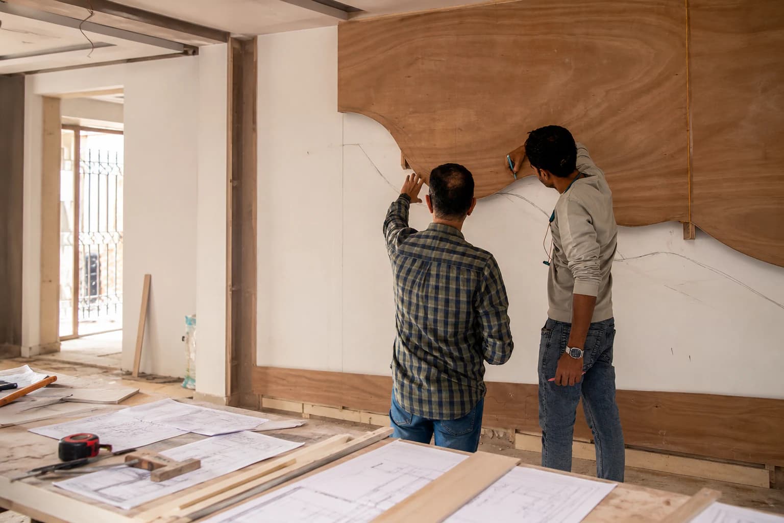 Mohammed Umair in discussion with project staff on an active site.