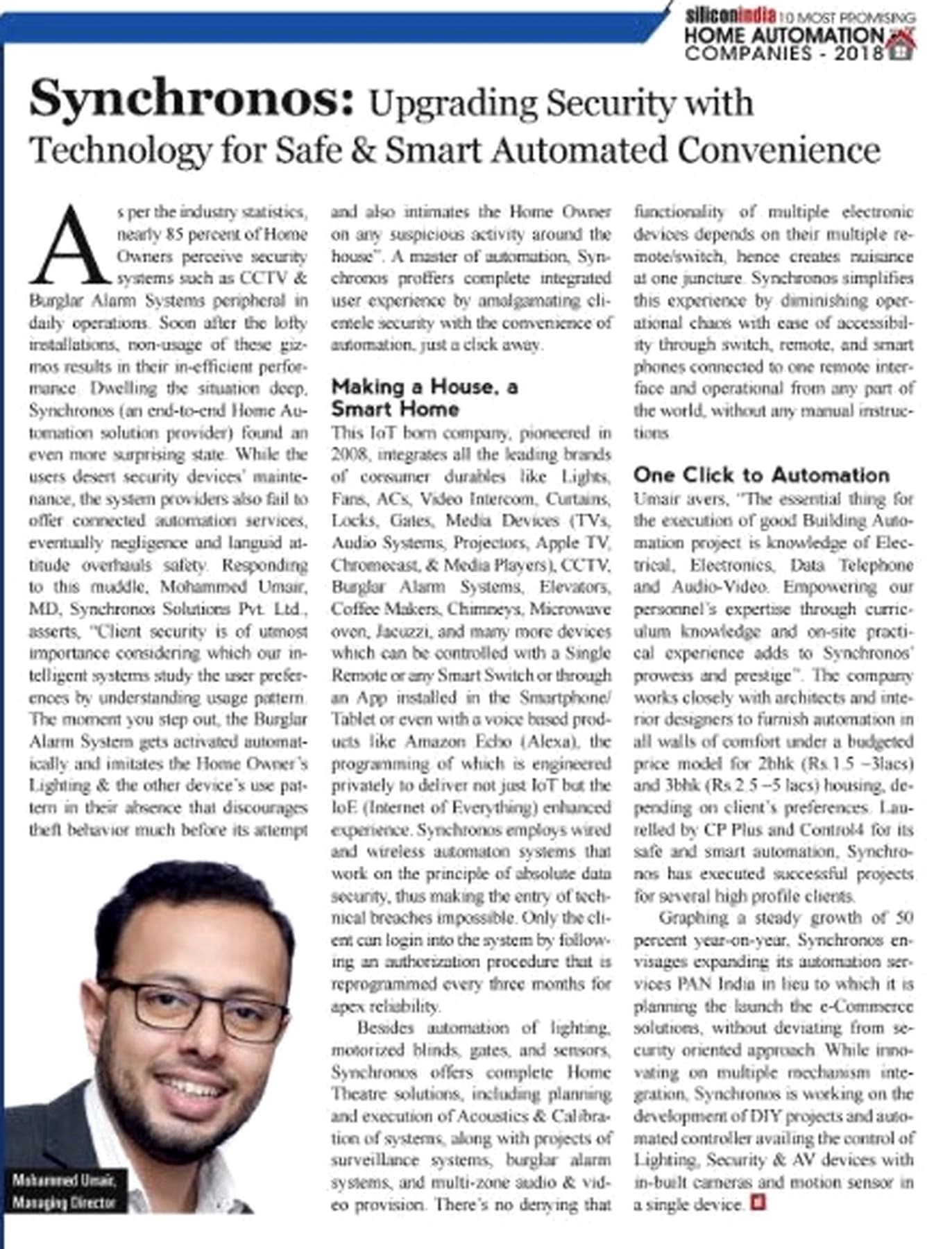 SiliconIndia magazine feature on Mohammed Umair — restored scan of the printed page.